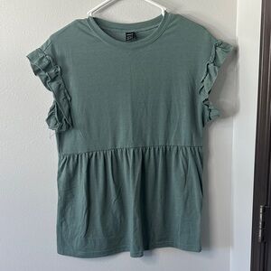 SHEIN Sage Ruffled Sleeve Blouse